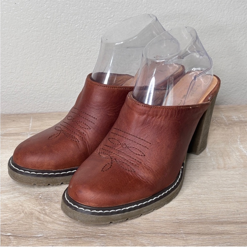 Roper Brown Leather Mules with Heel Size 9